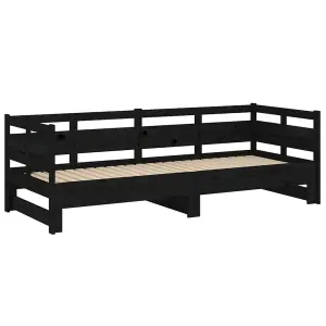 Berkfield Pull-out Day Bed Black Solid Wood Pine 2x(90x190) cm