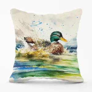 Splashing Mallard Watercolour Outdoor Cushion 45cm x 45cm