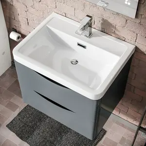 Nes Home Merton 600mm Wall Hung Vanity Basin Unit & Square Rimless Close Coupled Toilet Grey