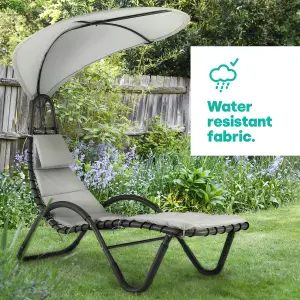 LIVIVO Luxury Soft Padded Sun Lounger with a Canopy - Outdoor Garden Furniture for Patio, Decking & Balcony - Grey