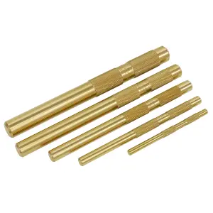 Sealey Brass Punch Set 5 Pcs 1/4" 3/8" 1/2" 5/8" 3/4" Sizes Knurled Grip AKB05