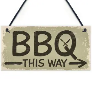 Red Ocean BBQ Barbecue THIS WAY Garden Shed Sign SummerHouse Hanging Plaque Dad Gifts For Him