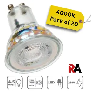 LED GU10 Bulbs 4.5W 4000K  Beam Non-Dimmable: 20 Pack