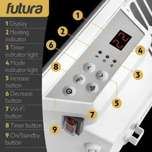 Futura Electric 1000W WIFI Glass Radiator Panel Heater White Wall Mounted or Floor Standing Bathroom Safe Timer and Thermostat