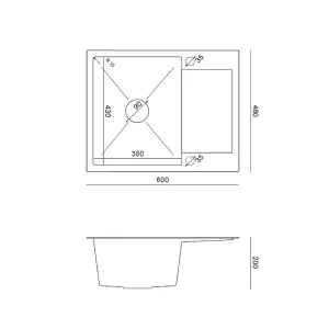 Quadron Luke 116 PVD Black Steel kitchen sink, inset with small drainer