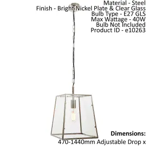 Ceiling Pendant Light Bright Nickel & Clear Glass 40W E27 Dimmable e10263