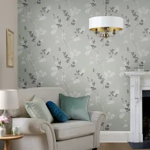 Laura Ashley Mari Green Floral Smooth Wallpaper