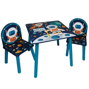 URBNLIVING 53cm Height Kids Wooden Table & 2 Chairs Space Themed Toddlers Junior Play Desk Set