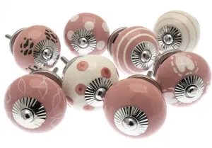 MangoTreeKnobs - Mixed Set of Pink & White Ceramic Cupboard Knobs x Pack 8 (MG-132)