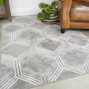 Silver Grey Modern Geometric Area Rug 160x230cm