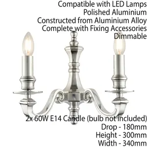 2 PACK Dimmable Twin Wall Light Polished Aluminium Candelabra Style Modern Lamp