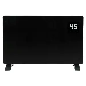 2000W LED Display Smart Electric Glass Panel Heater Wifi Enabled - Black