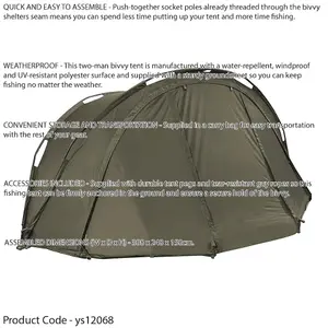 Premium 2 Man Carp Fishing Bivvy Tent - UV Resistant, Waterproof & Easy Setup