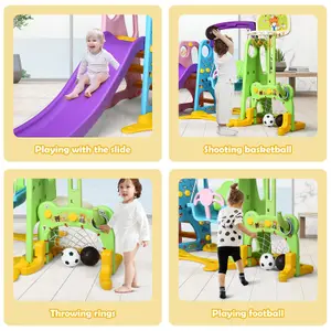 COSTWAY 6 in 1 Kids Slide Swing Set Climbing Slide Playset W/ Basketball & Soccer Goal