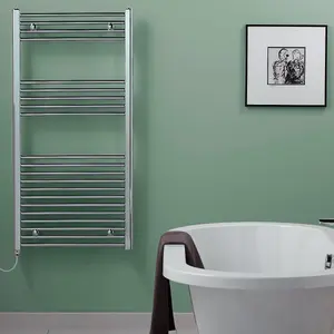 Bray Electric Heated Towel Rail, Prefilled, Straight, Chrome - W500 x H1400 mm