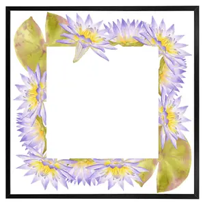 Gold & purple flowers (Picutre Frame) / 16x16" / Black