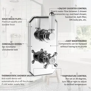 ENKI Regent Chrome White Crosshead 2-Outlet Solid Brass Thermostatic Twin Shower Valve TSV028