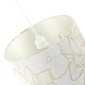 Designer Cream Linen Fabric 12 Inch Lampshade with Large Shiny Gold Foil Flowers