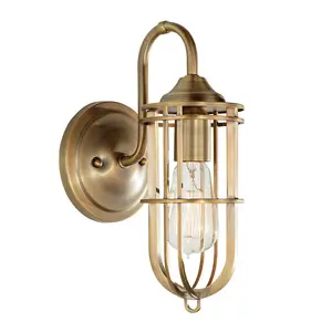 Wall Light Caged Downlight Up and Over Arched Arm Dark Antique Brass LED E27 60W