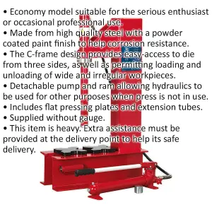 10 Tonne Hydraulic Bench Press with C-Frame Design and Detachable Pump