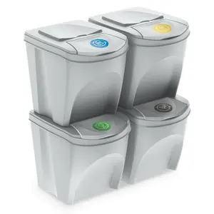 Plastic Manual Lift Rubbish Bin - 100L (Set of 4) White