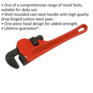 200mm Cast Steel Pipe Wrench - European Pattern - 9-38mm Carbon Steel Jaws