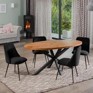 Dosenna Oval Dining Table Set with 4 Morandi Velvet Chairs - Black