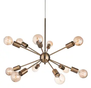 Luminosa Alfa 12 Light Multi Arm Ceiling Pendant Antique Brass, E27