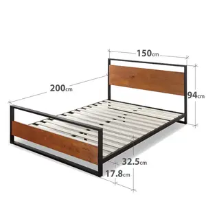 Karlie Bed Frame with Deatiled Wood Headboard Kingsize (5')