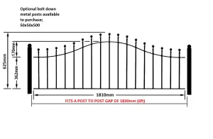 MANA Metal Ball Top Arched Garden Railing Panel 1830mm (6ft) GAP x 625mm High MAZP04