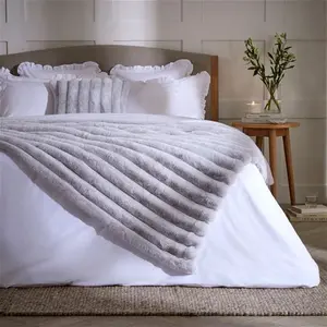 DUSK Ribbed Faux Fur Throw 1.5x2m - Dove Grey