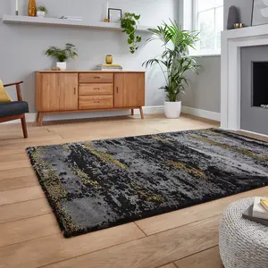 Black Gold Modern Abstract Machine Made Easy to Clean Rug for Living Room Bedroom and Dining Room-120cm X 170cm