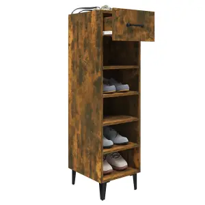 Berkfield Shoe Cabinet Smoked Oak 30x35x105 cm Engineered Wood