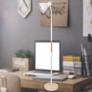 First Choice Lighting Clark White with Wood Detail Flexi Arm Reading Floor Lamp