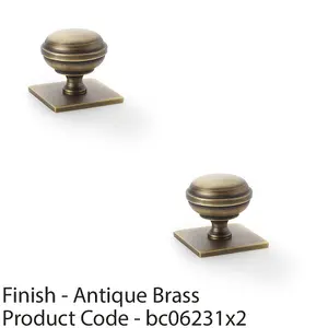 2 PACK - Classic Round Cabinet Door Knob & Matching Backplate - Antique Brass 34mm Handle