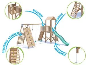 Dunster House Climbing Frame with Swings, Slide, Tall Wall FrontierFort Low