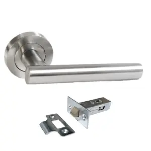 Door Handles T Bar Straight Lever on Rose Latch PACK - Satin 125mm