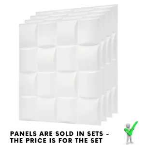 3D Wall Panels Adhesive Included - 6 Sheets Cover 16.15ft²(1.5m²) Interior Cladding Panels - Square Grid Lattice Design Matt White