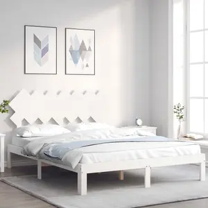 Berkfield Bed Frame with Headboard White 140x190 cm Solid Wood