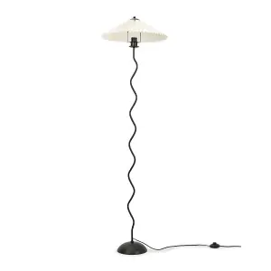 ValueLights Black Metal Wavy Stem Floor Lamp with a White Origami Pleated Shade - Bulb Included