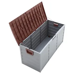 3.6 x 1.7 ft Brown Waterproof Wooden Style Large Plastic Garden Storage Box with Wheels 290L