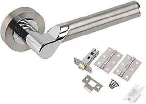 Titan Design Chrome Door Handles, Duo Finish, 1 Set with Ball Bearing Hinges and Tubular Latch - Golden Grace