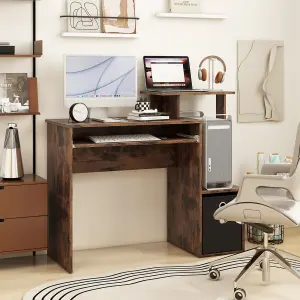 COSTWAY Home Office Computer Desk w/ Pull-out Keyboard Tray 100 x 40 cm Study Table Brown