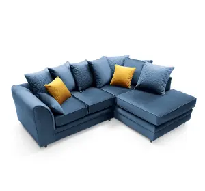 Chicago Velvet Right Facing Corner Sofa in Dark Blue