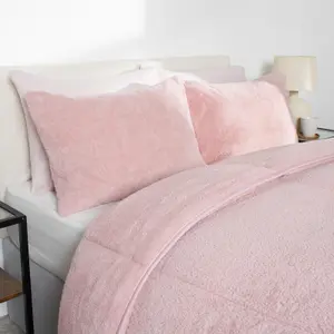 Teddy Fleece Coverless Duvet 10.5 TOG Pillowcase, Blush - King