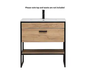 800 Bathroom Vanity Sink Unit Cabinet with Basin Black Steel Oak Freestanding Loft Industrial Brook