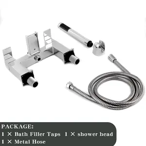 Bath tap with Shower Waterfall Bath Shower Filler Mixer Tub Tap Double Lever Chrome Solid Brass with Handheld Shower Head Faucet