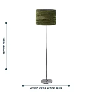 First Choice Lighting Chrome Stick Floor Lamp with Green Crushed Velvet Shade