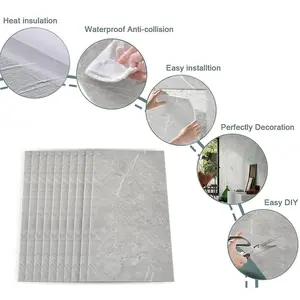 Marble Tile Sticker Set of 10  60x30cm Self-Adhesive Waterproof & Oil Proof PVC Covering for Kitchen & Bathroom Walls