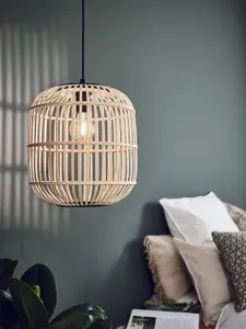 Hanging Ceiling Pendant Light Black & Wicker Cage 1 x 28W E27 Feature Lamp